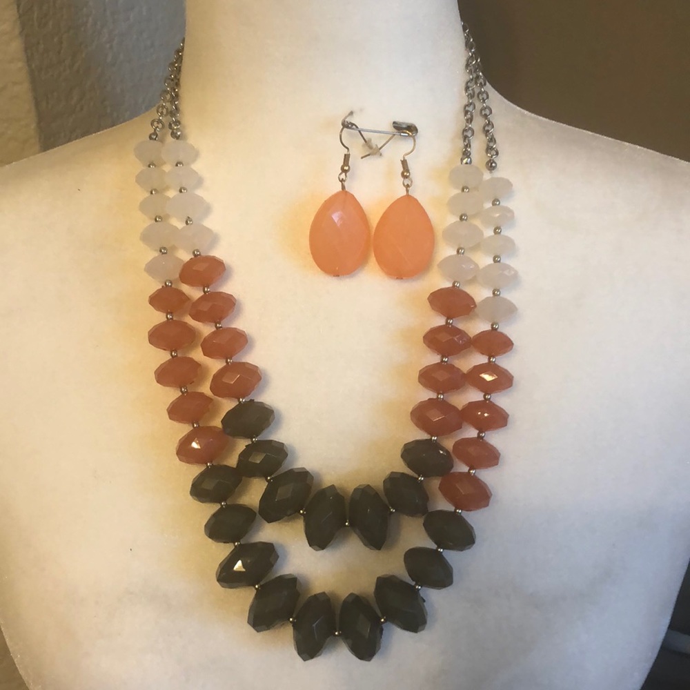 Double strand faceted bead necklace and earrings